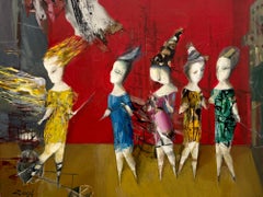 Red Room Figurative Abstract Artwork Original oil painting, one of a kind