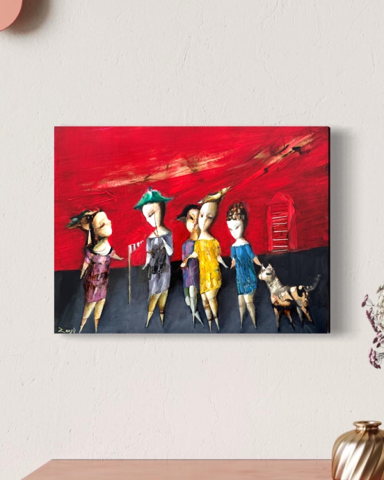 Gehen, Abstrakt Figurativ Original Ölgemälde, Unikat – Painting von Hayk Gasparyan