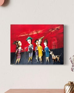 Caminar, Figurativo Abstracto Pintura al óleo original, única en su género