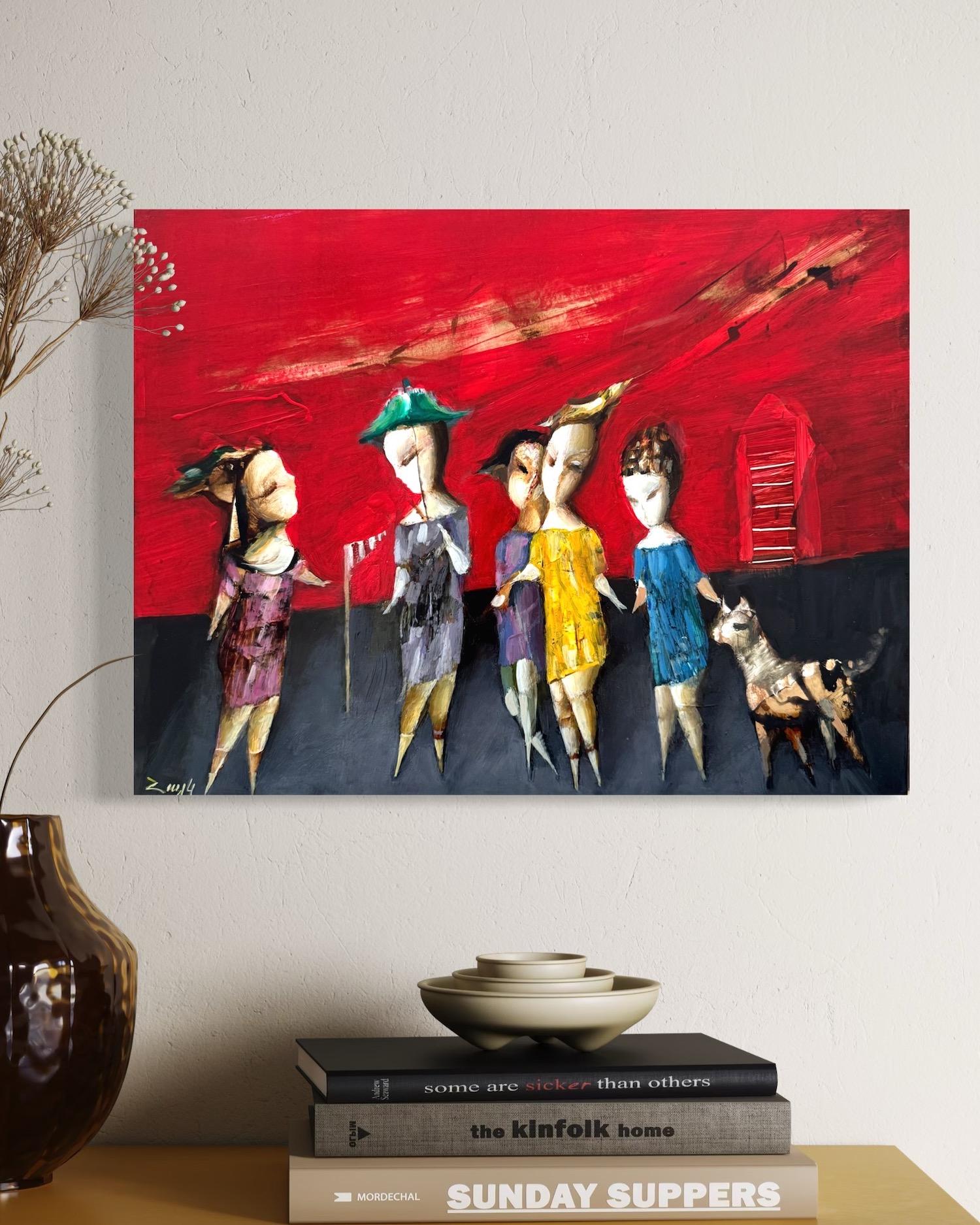 Gehen, Abstrakt Figurativ Original Ölgemälde, Unikat im Angebot 1