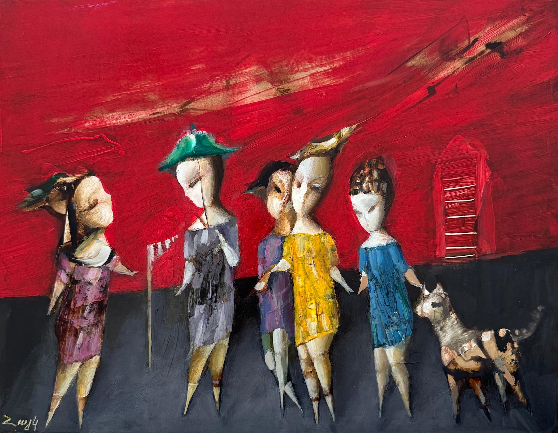 Hayk Gasparyan Figurative Painting – Gehen, Abstrakt Figurativ Original Ölgemälde, Unikat