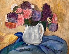 Vintage Australian-American painter, Hayley Lever, "Astors" Floral Still Life Painting