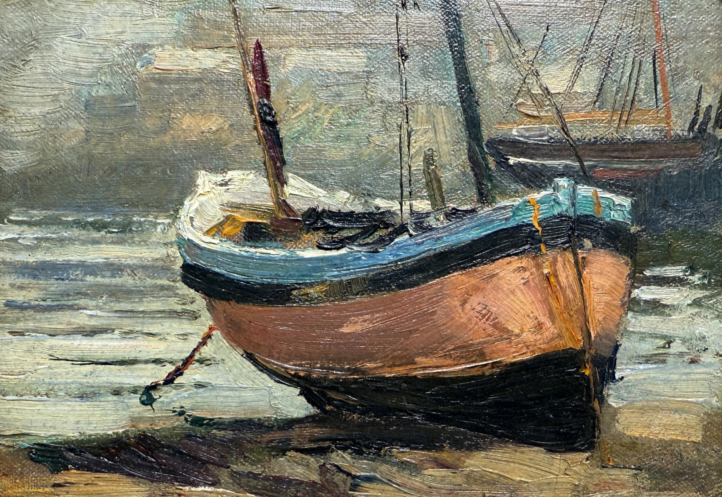 "Boat on Beach" Hayley Lever, Modernist, Quick Brushwork, Boat in Marina