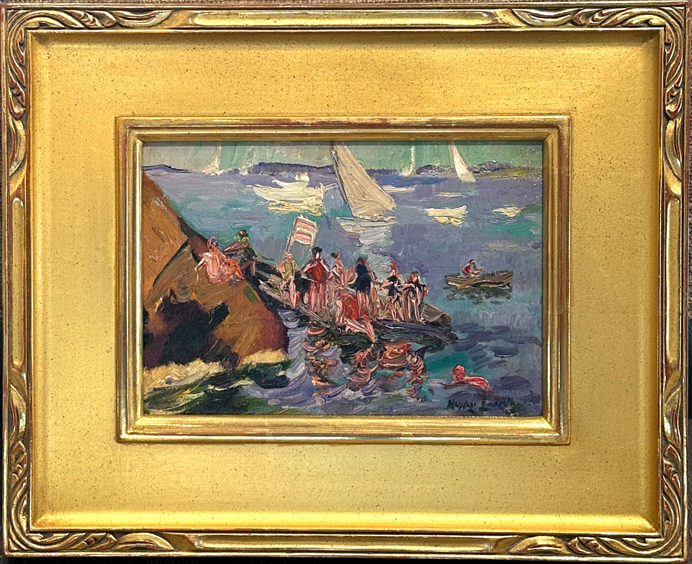 Brandt Rocks von Vibrant Coastal Impressionist Scene by Hayley Lever im Angebot 1