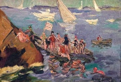 Swimming at Plum Cove by Vibrant Coastal Impressionist Scene by Hayley Lever