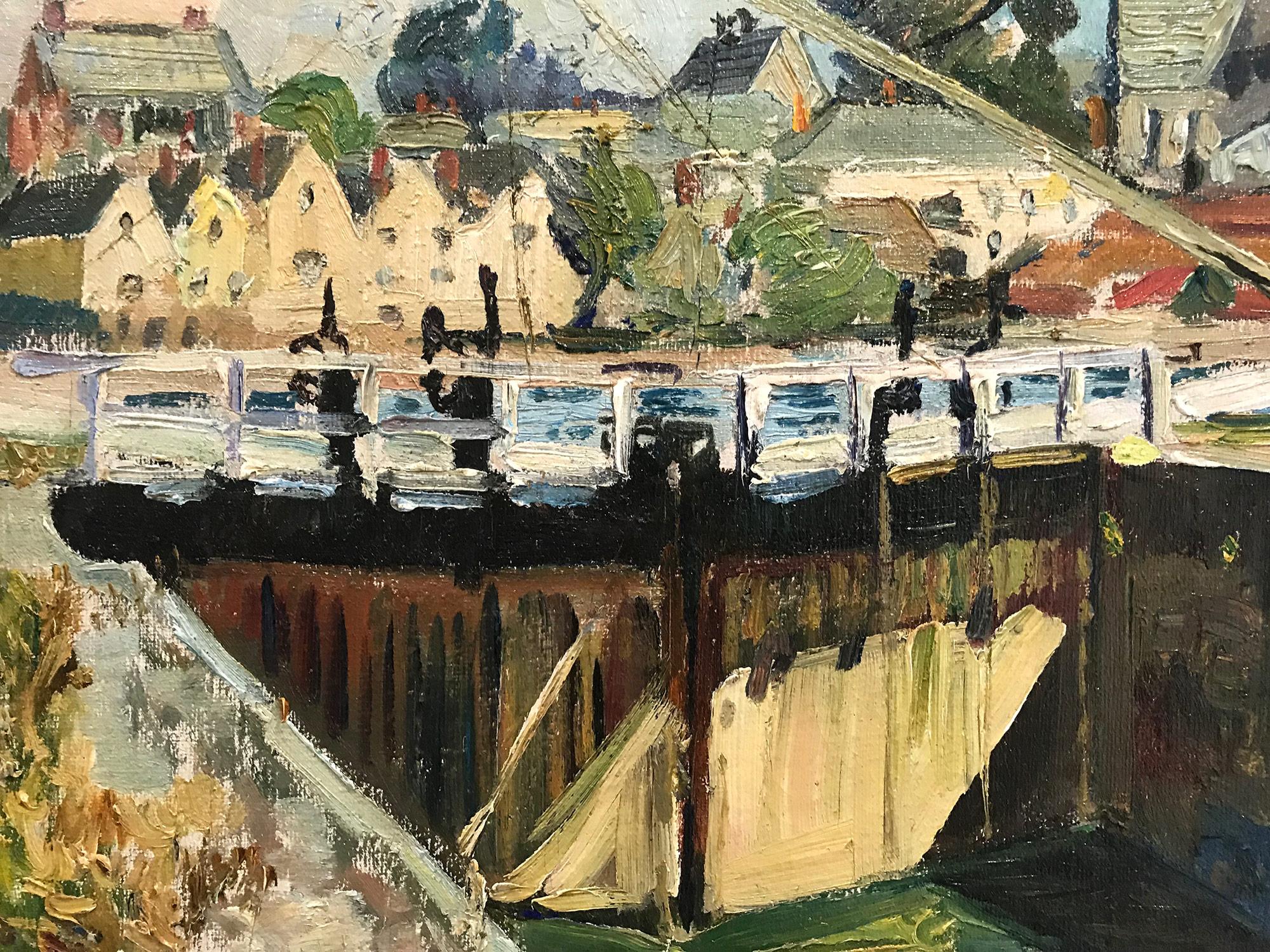 „Canal Locks, Devon, England“, Öl auf Leinwand, impressionistisches Landschaftsgemälde im Angebot 5