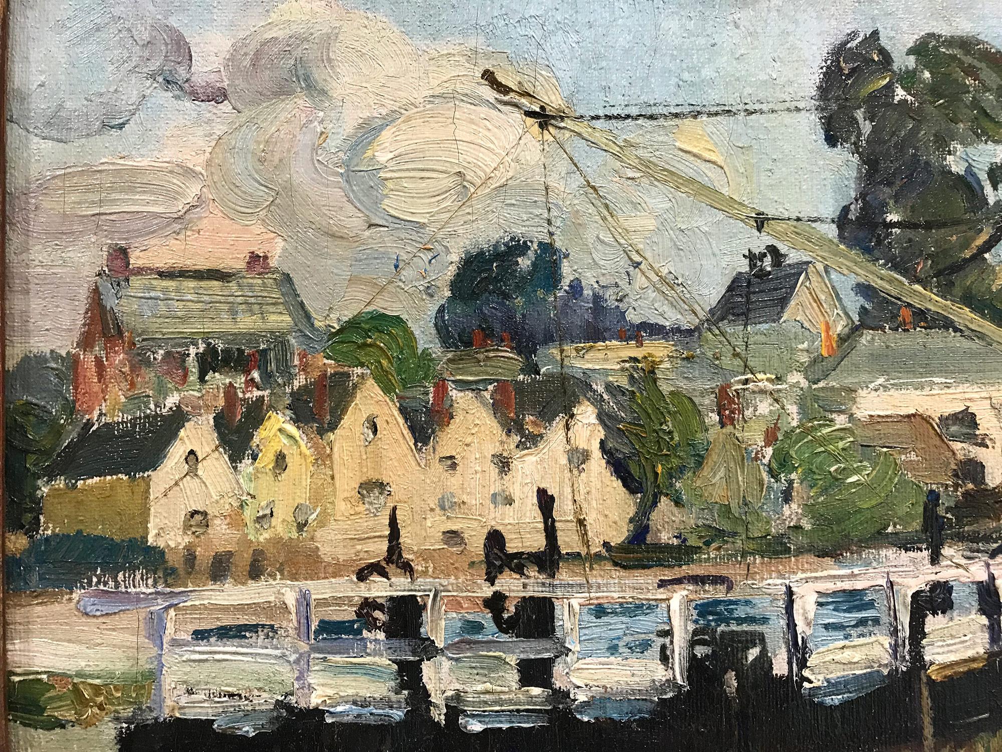 „Canal Locks, Devon, England“, Öl auf Leinwand, impressionistisches Landschaftsgemälde (Impressionismus), Painting, von Hayley Lever