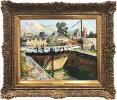 "Canal Locks, Devon, England" Oil on Canvas Impressionist Landscape Painting