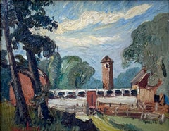 "E. A Moore's Farm, Kensington, CT 1935" Oil Impressionist Landscape Painting