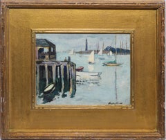 Early American Impressionist New England Harbor Oil Painting by Hayley Lever