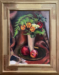 "Floral Still Life with Two Apples" Hayley Lever, Modernist Still Life Painting