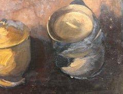 "Still Life of Two Pots" Framed Oil on Hardboard, Signed by Artist