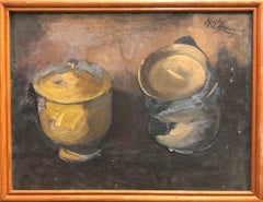 "Natura morta di due vasi" Olio su tavola rigida incorniciato, firmato dall'artista