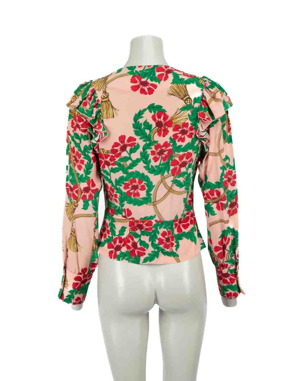 Beige Hayley Menzies Floral Print Ruffled Top Size XS For Sale