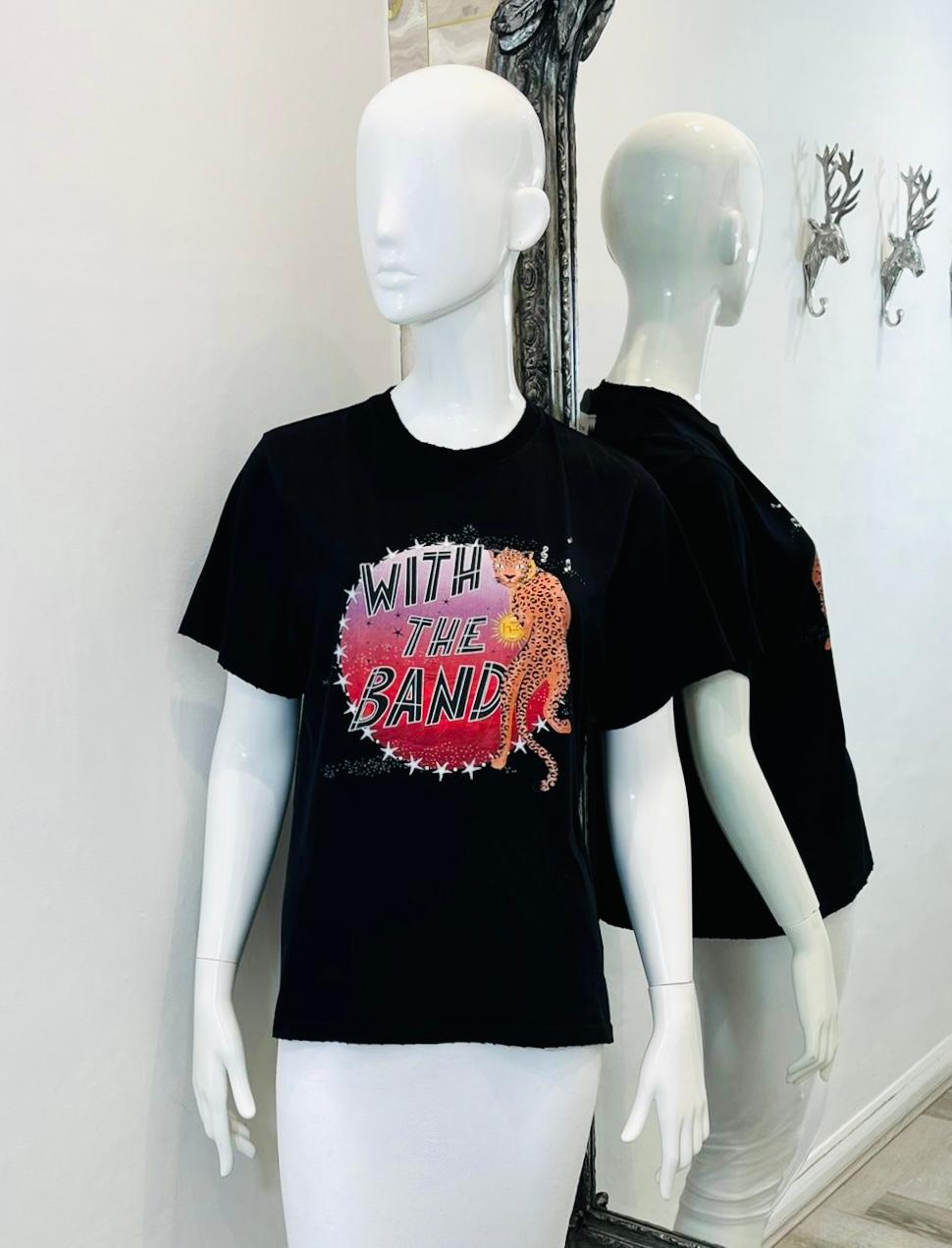 Hayley Menzies Printed Cotton T-Shirt

Black t-shirt designed with graphic leopard print and 'With The Band' inscription to the centre.

Featuring distressed style trims and oversized fit.

Having the band's anniversary tour information to