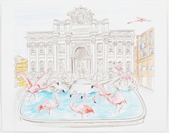 Flamingos Flock to the Trevi Fountain