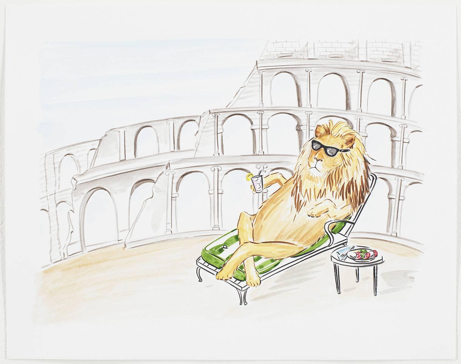 Hayley Sarno Animal Print - Lion Relaxing at the Colosseum