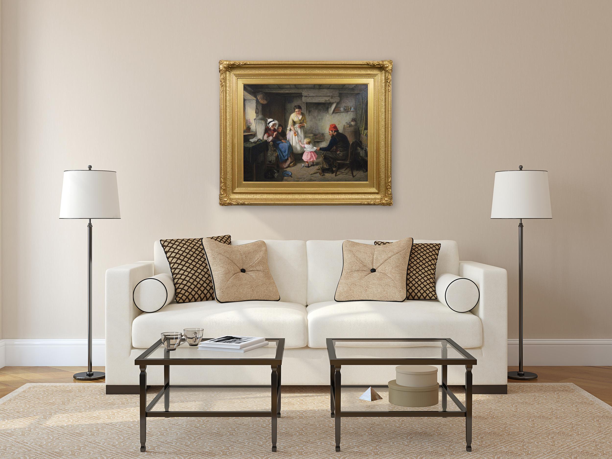 Pintura al óleo de género a gran escala de una familia en el interior de una casa de campo en venta 8