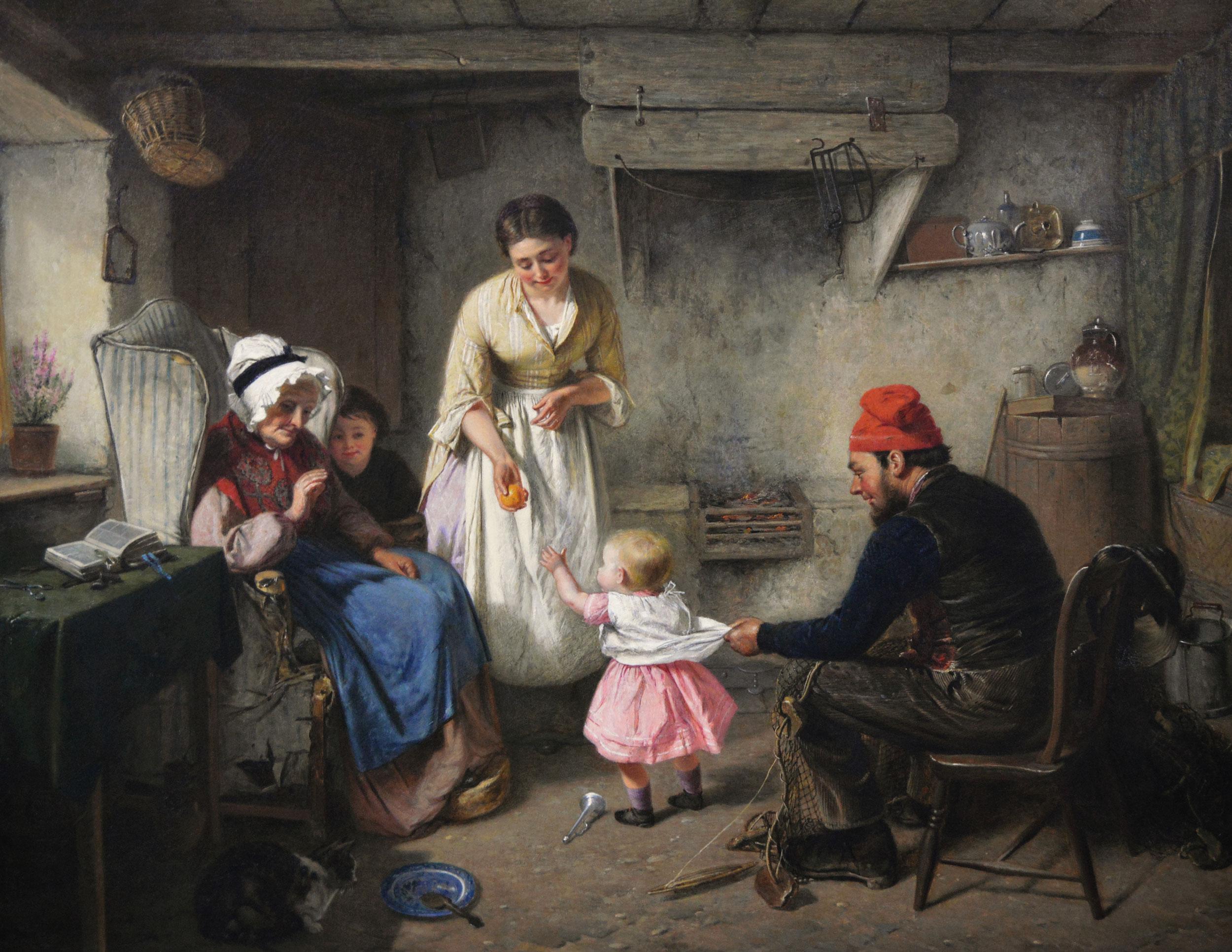 Pintura al óleo de género a gran escala de una familia en el interior de una casa de campo - Painting de Haynes King