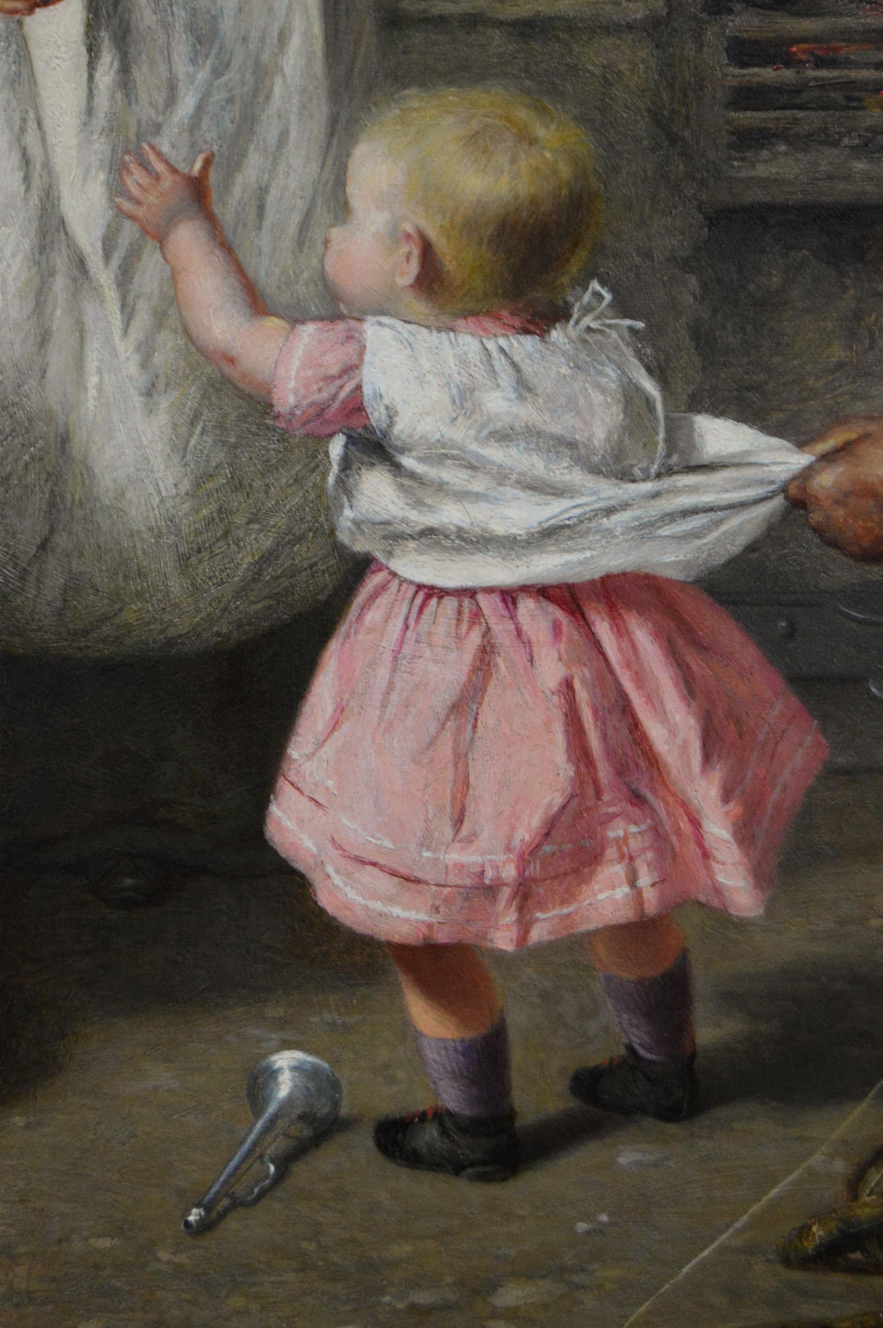Pintura al óleo de género a gran escala de una familia en el interior de una casa de campo - Figurative Painting Marrón de Haynes King