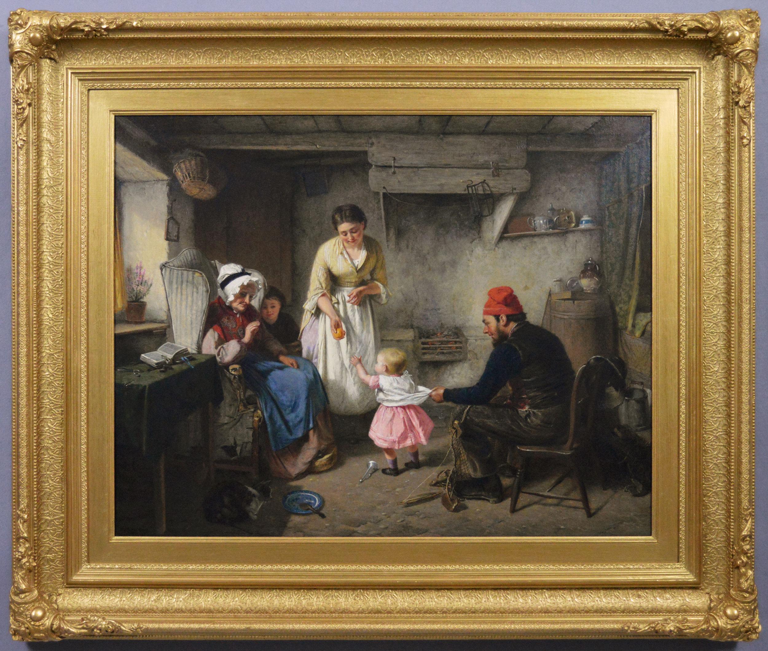 Figurative Painting de Haynes King - Pintura al óleo de género a gran escala de una familia en el interior de una casa de campo
