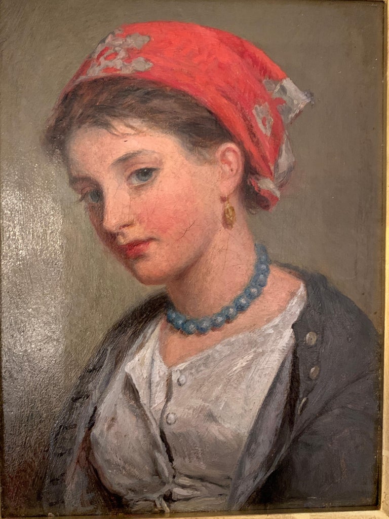 Portrait of a young girl, English 19th century portrait study in oils  - Victorian Painting by Haynes King