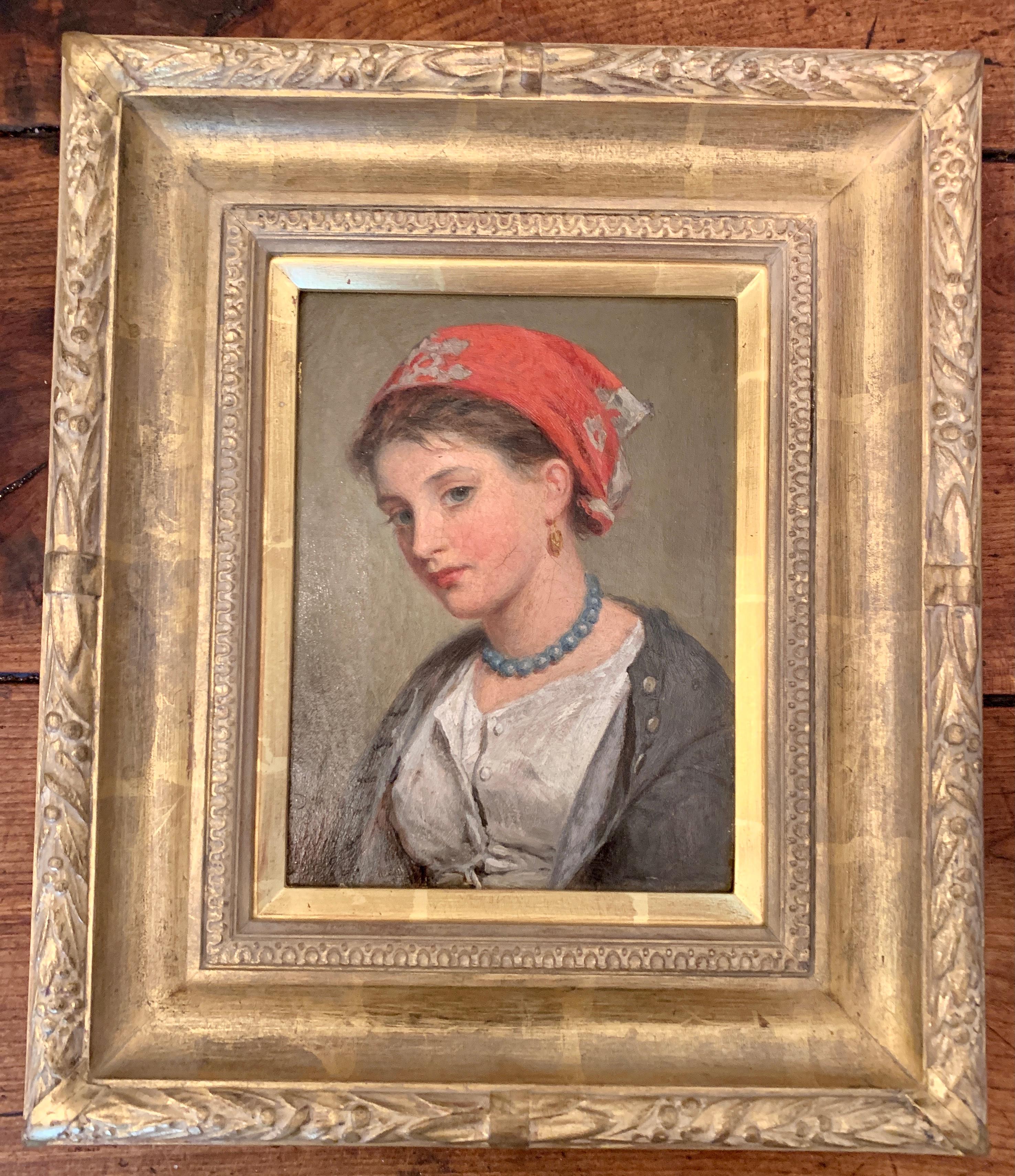 Portrait of a young girl, English 19th century portrait study in oils - Painting by Haynes King