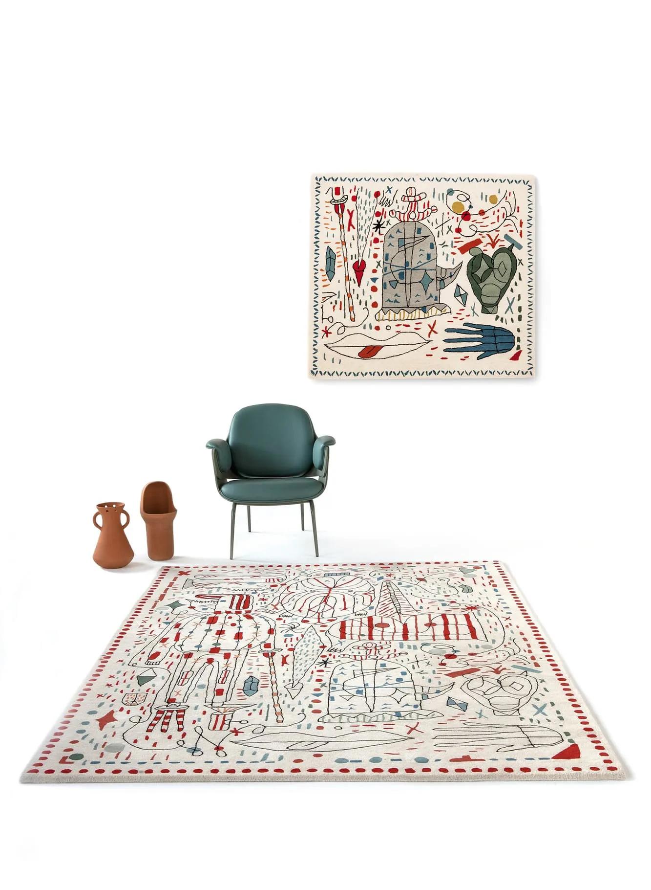 'Hayon x Nani' Hand-tufted rug or tapestry by Jaime Hayon for Nanimarquina.

Executed in 100% hand-tufted New Zealand wool. The 'Hayon x Nani' collection faithfully encapsulates the whimsical, dreamy visions of designer Jaime Hayon's original