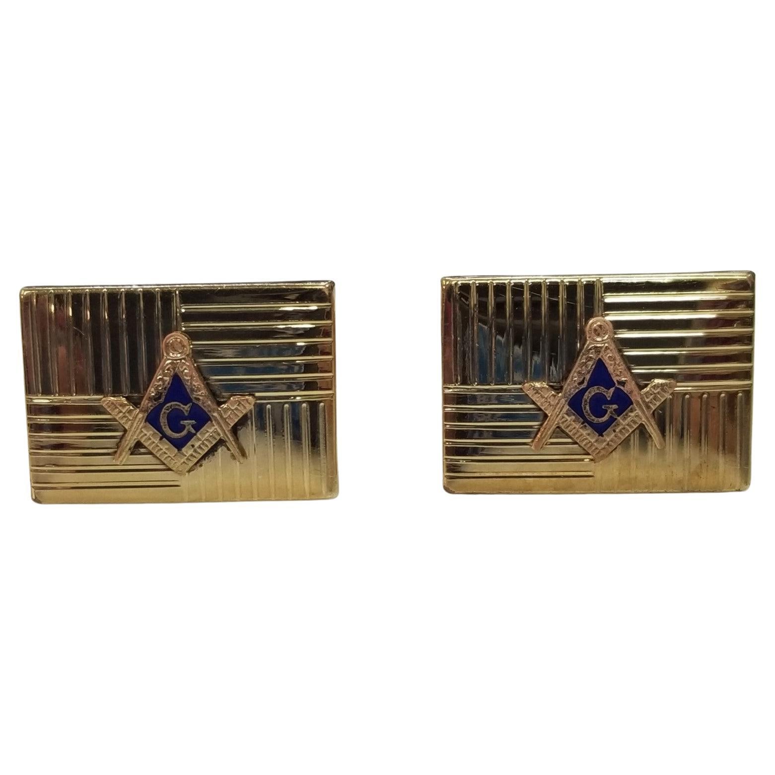 "Hayward" 12 Karat  1/20 Yellow Gold Filled "Masonic" Cuff Links with Enamel