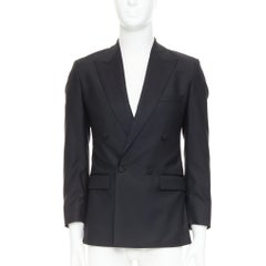 HAYWARD black wool mohair peak lapel double breasted tuxedo suit Sz36 XS