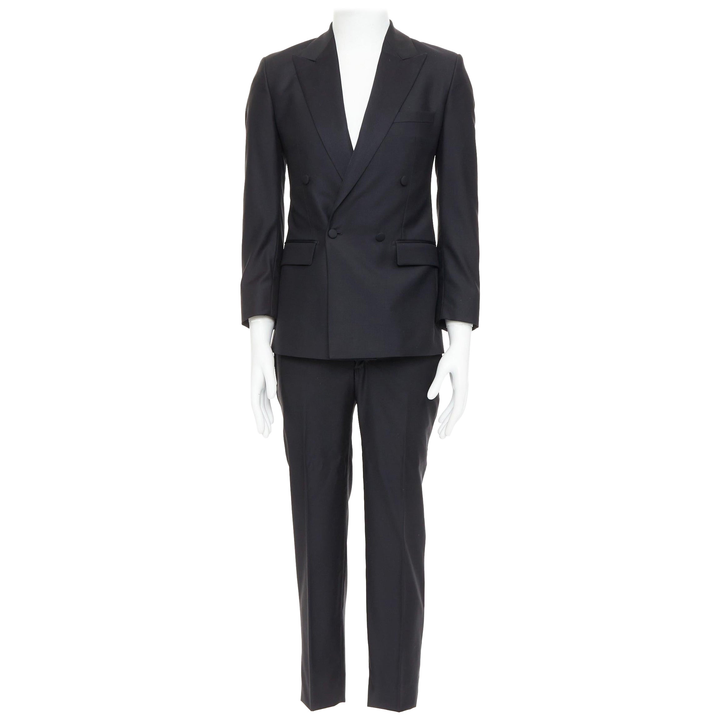 HAYWARD black wool mohair peak lapel double breasted tuxedo suit Sz36 XS