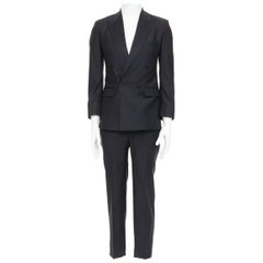 HAYWARD black wool mohair peak lapel double breasted tuxedo suit Sz36 XS