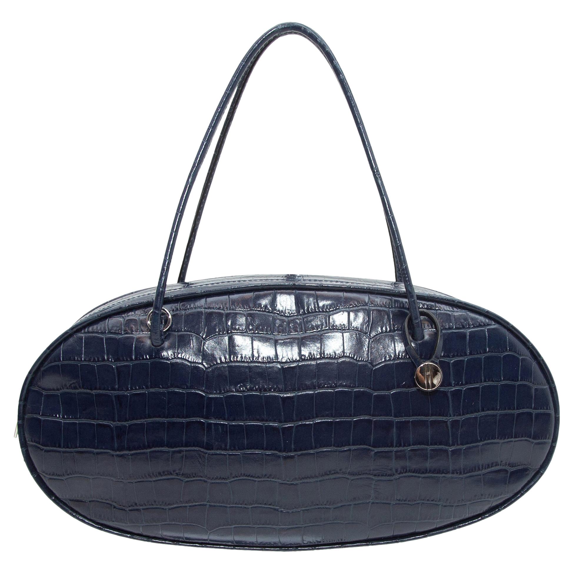 Hayward Navy Embossed Leather Oval Handbag