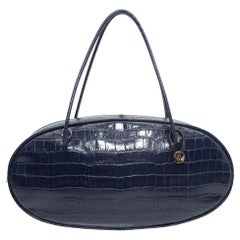Hayward Navy Embossed Leather Oval Handbag