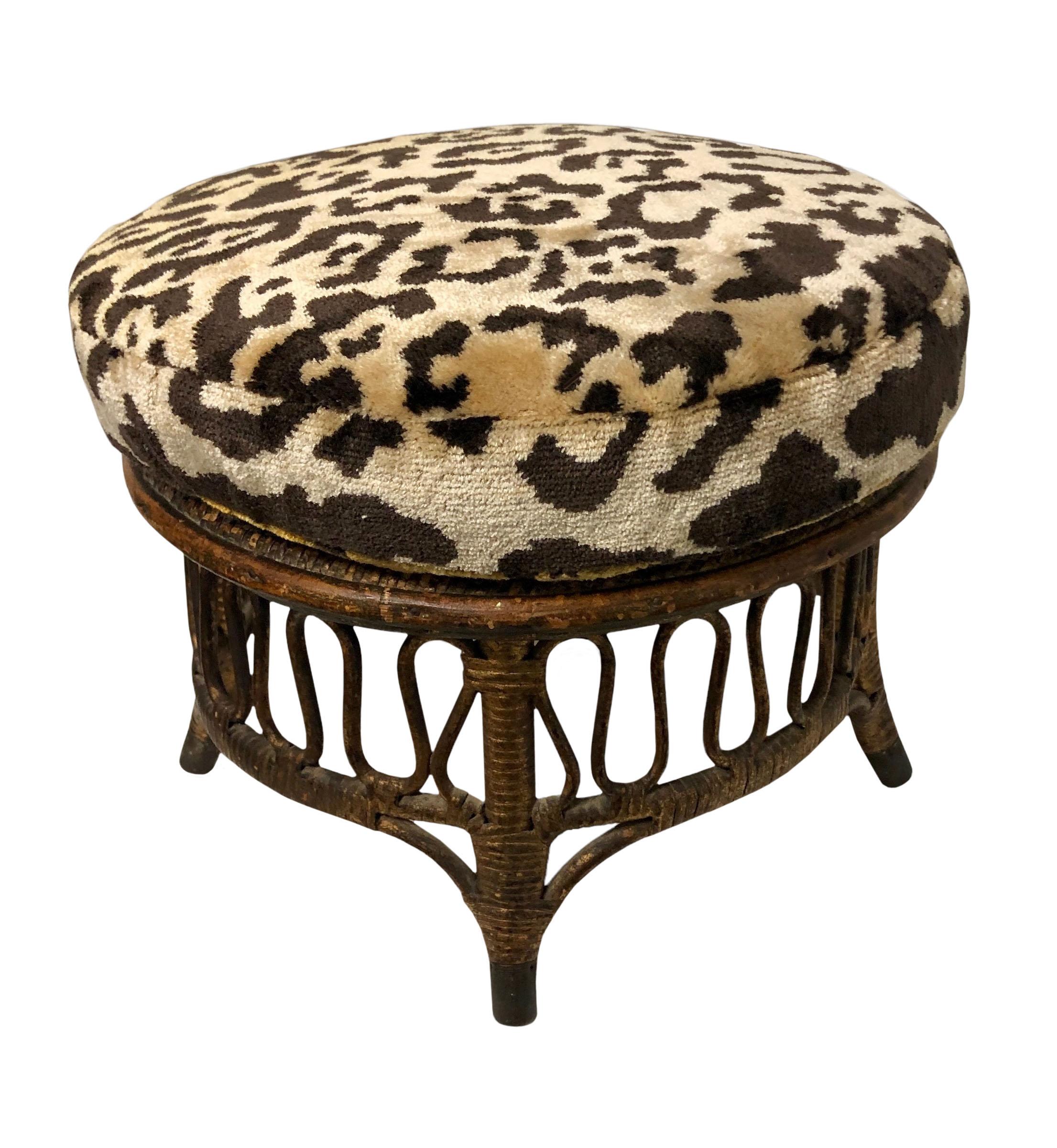 Haywood Wakefield Stool in Tiger Velvet Upholstery In Good Condition For Sale In Tampa, FL