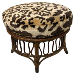 Antique Haywood Wakefield Stool in Tiger Velvet Upholstery