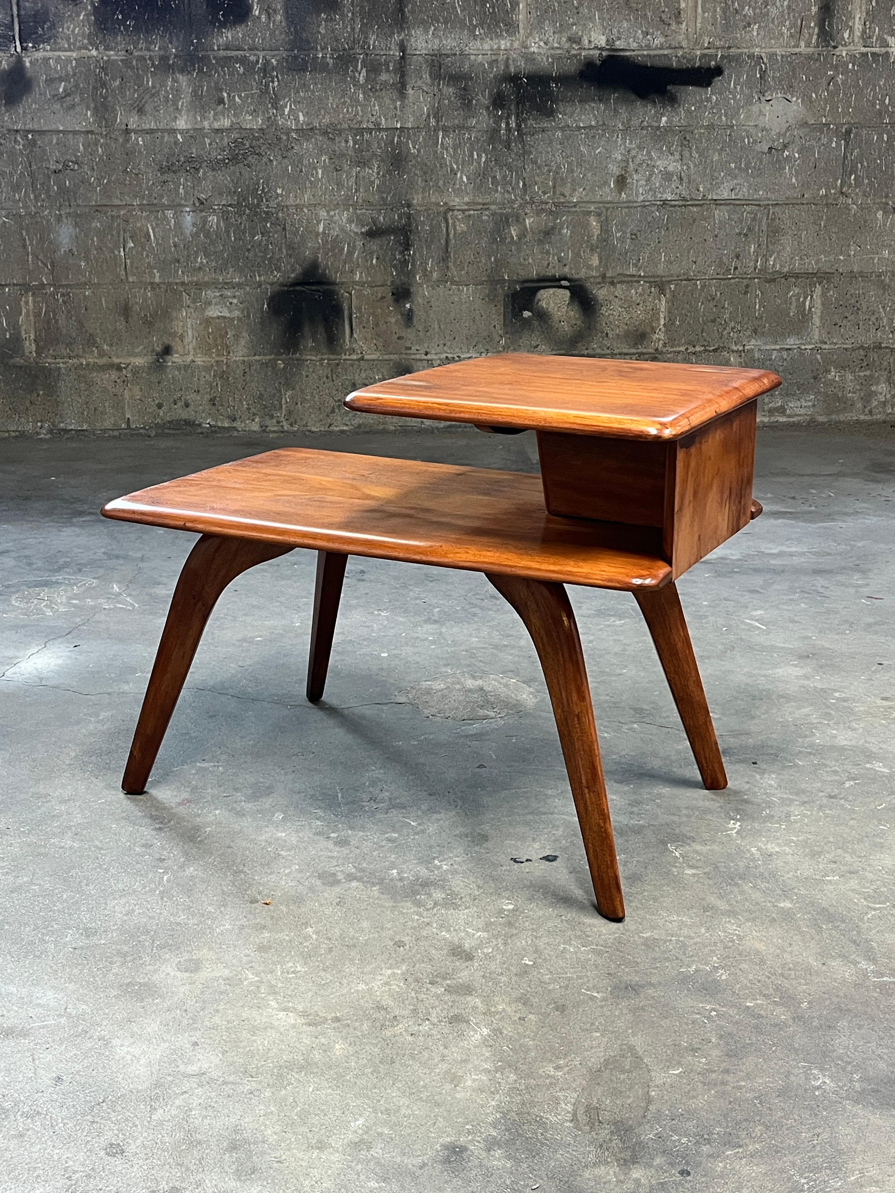 Hand-Crafted Haywood Wakefield 2 Tier Maple Wood Side Table 1960s (Signed) For Sale