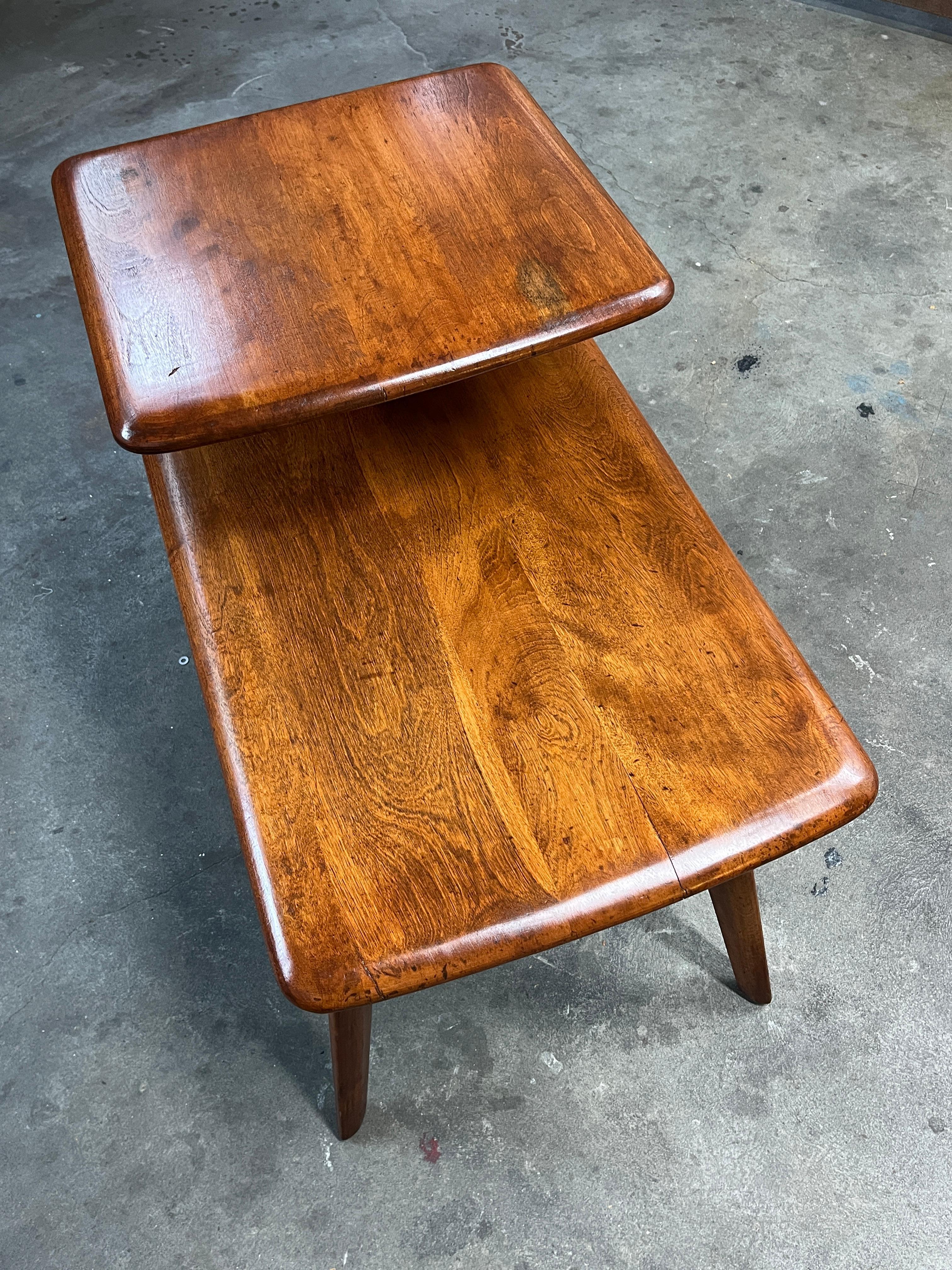 Haywood Wakefield 2 Tier Maple Wood Side Table 1960s (Signed) For Sale 1