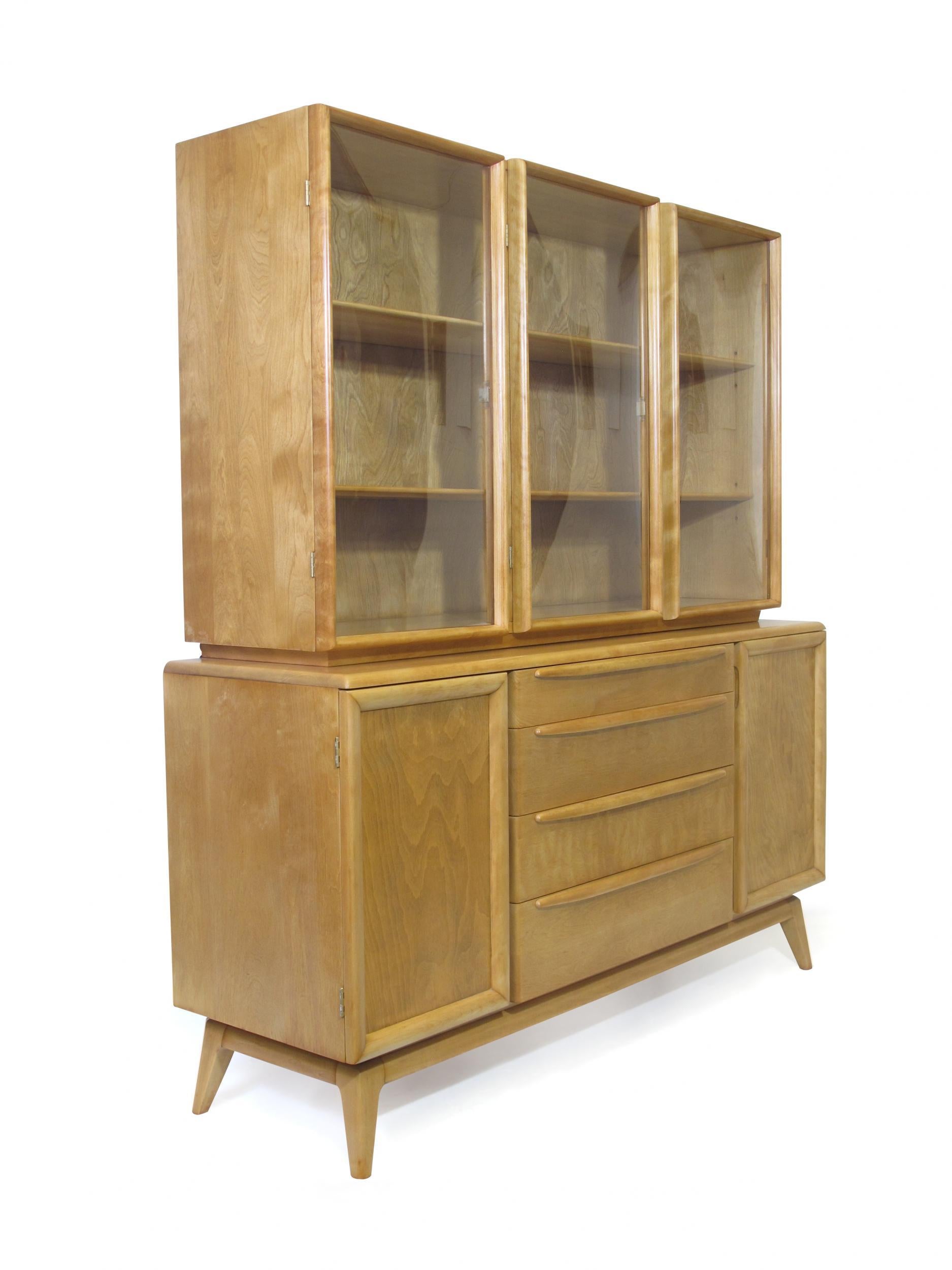 Mid-Century Modern Heywood Wakefield China Cabinet with Bubble Glass Hutch
