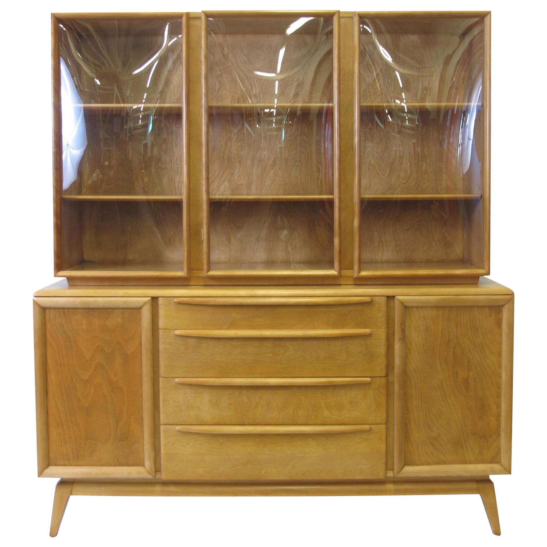 Heywood Wakefield China Cabinet with Bubble Glass Hutch