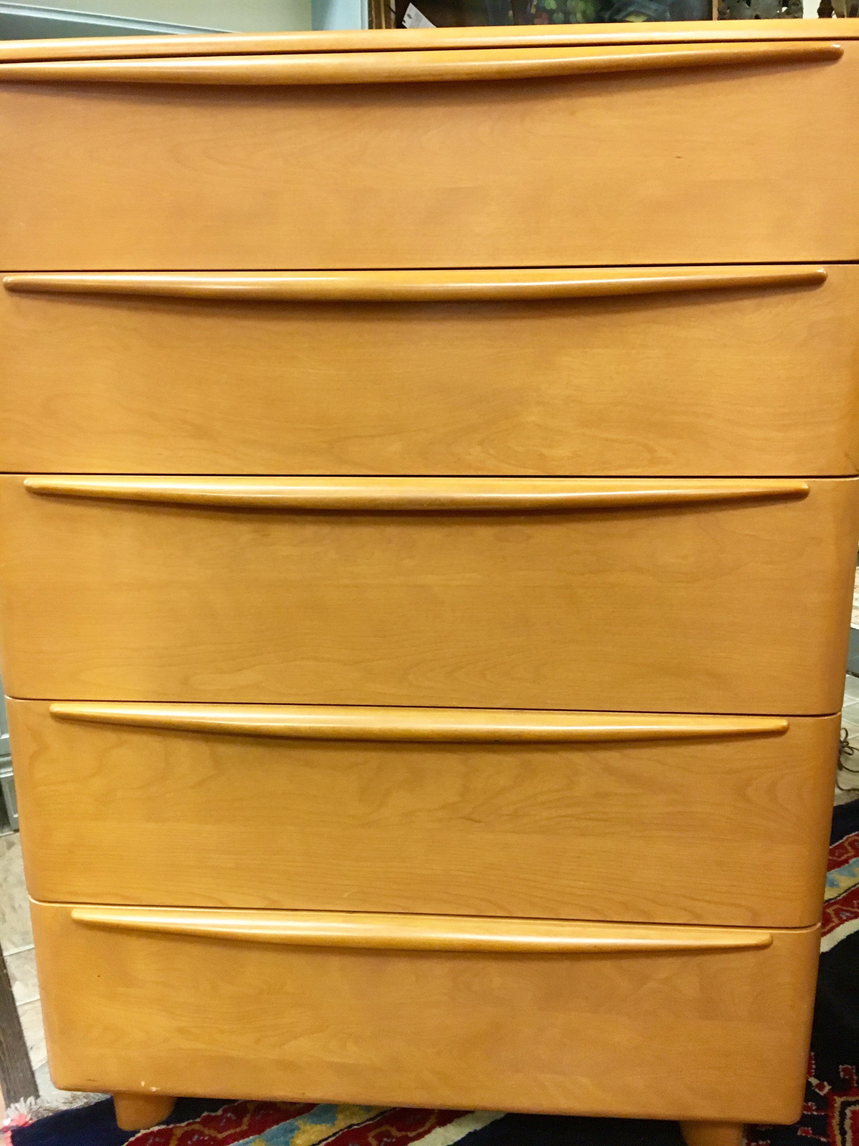 Birch Haywood Wakefield Mid-Century Modern Champagne Five Drawer Dresser Chest Drawers