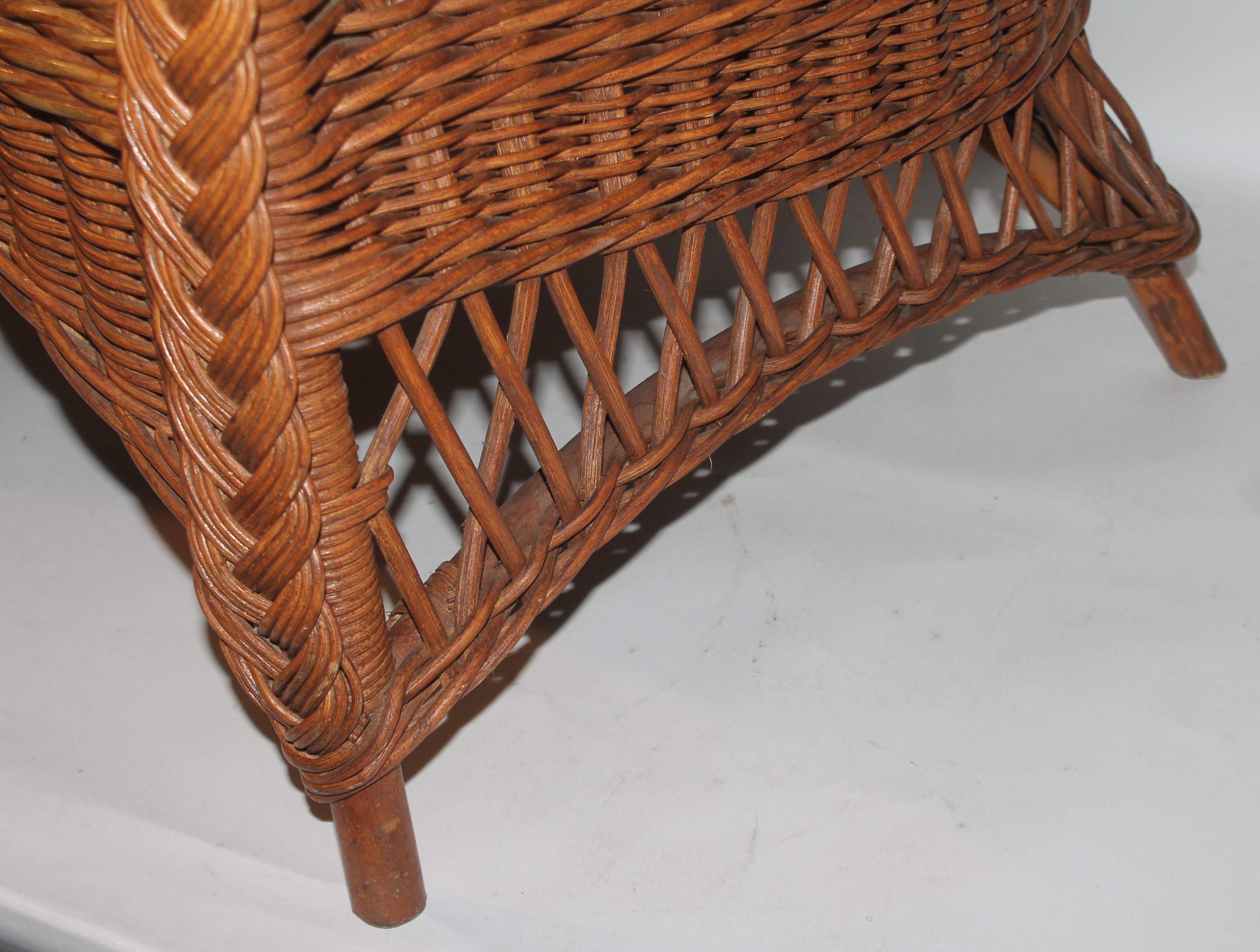Hand-Woven Haywood Wakefield Wicker Armchair with Cushions