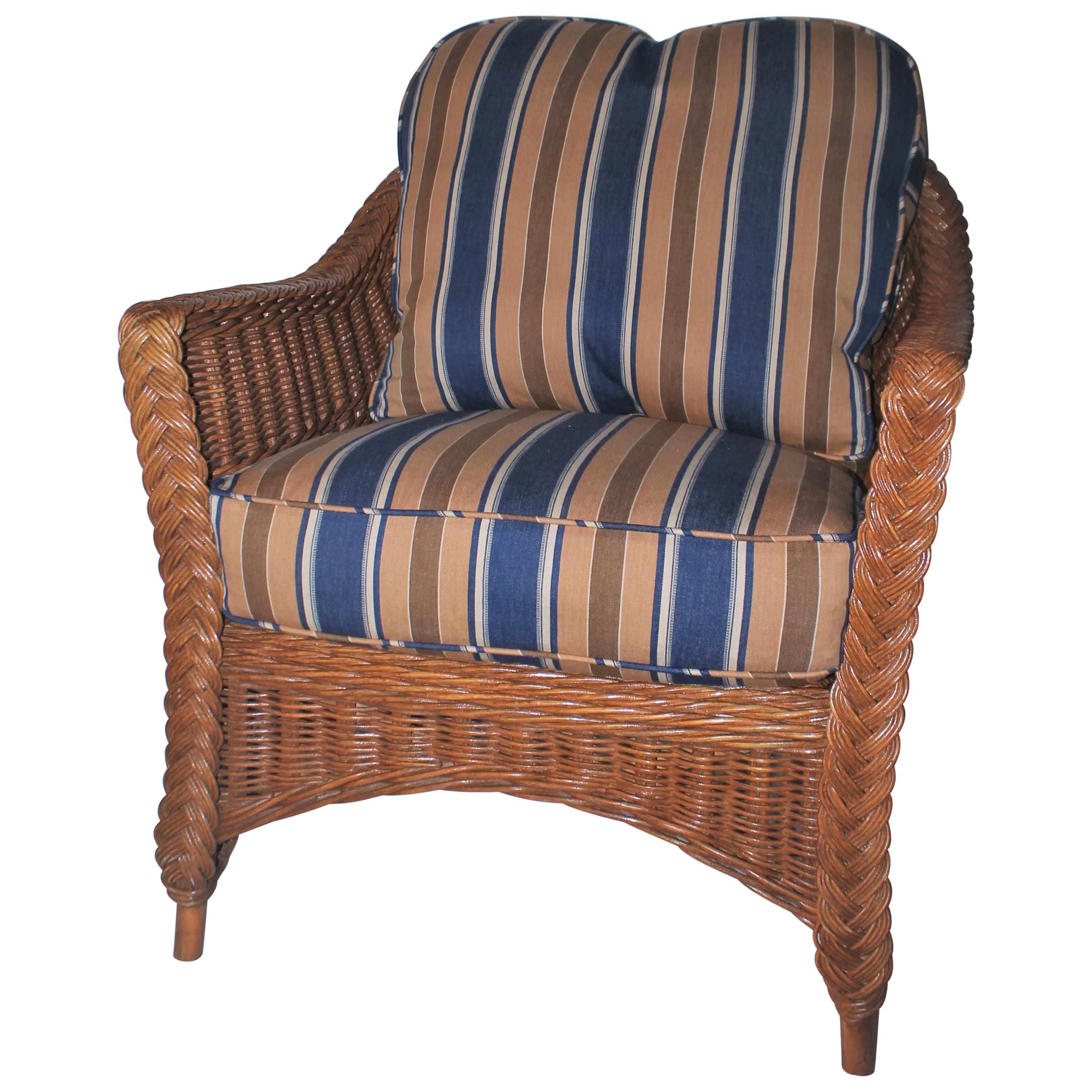 Haywood Wakefield Wicker Armchair with Cushions