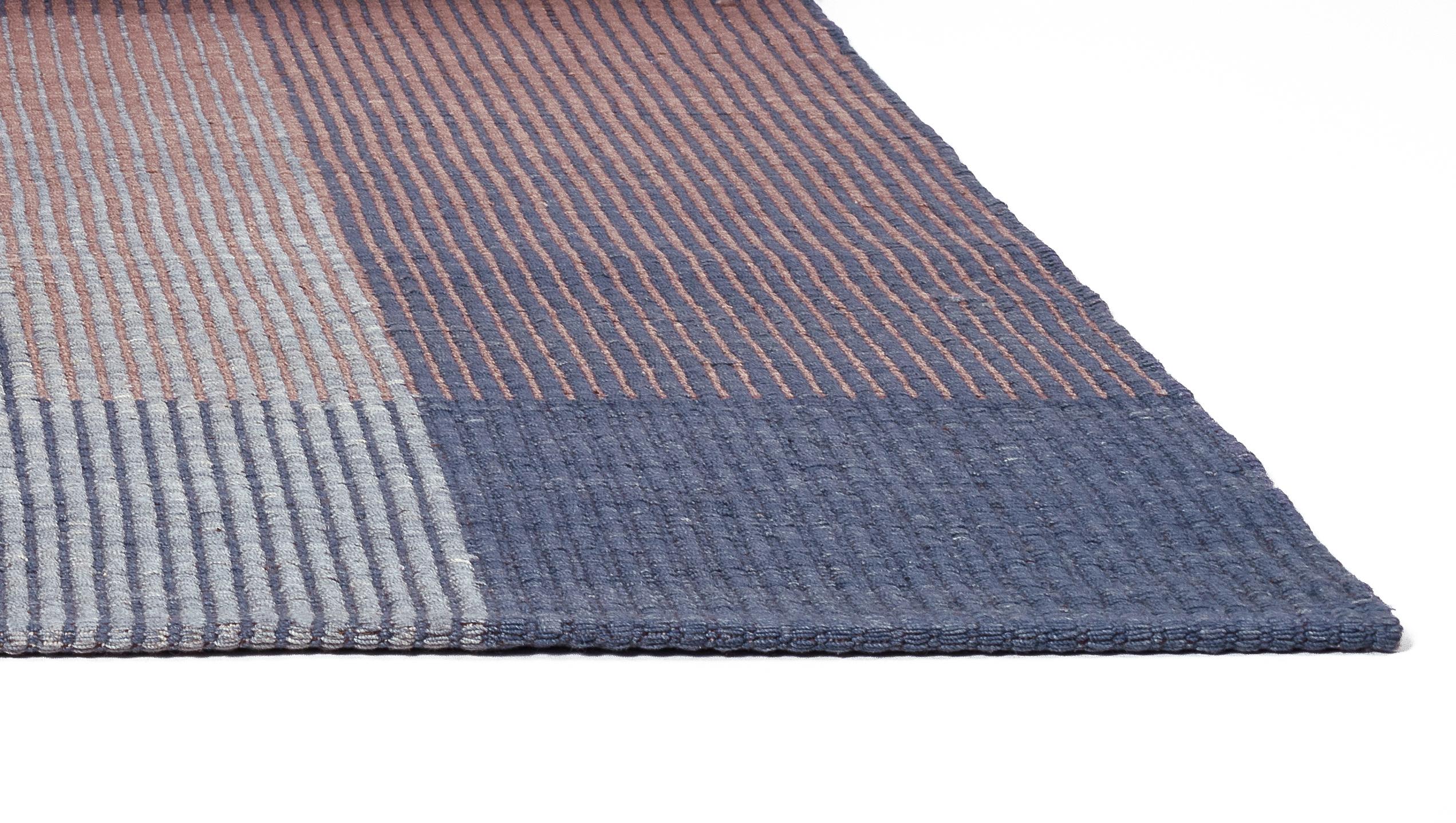 Modern Haze Contemporary Kilim Area Rug Wool Handwoven Lake in Blue Medium