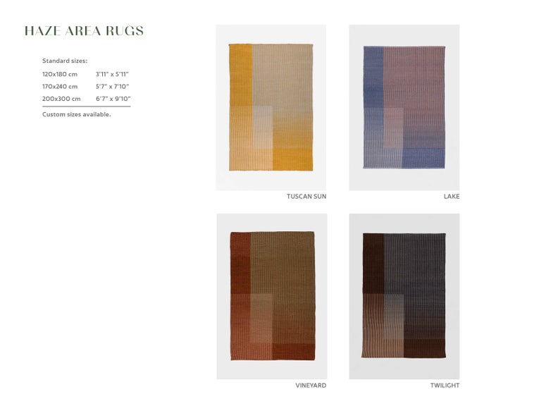 Haze Contemporary Kilim Area Rug Wool Handwoven Lake in Blue Medium For