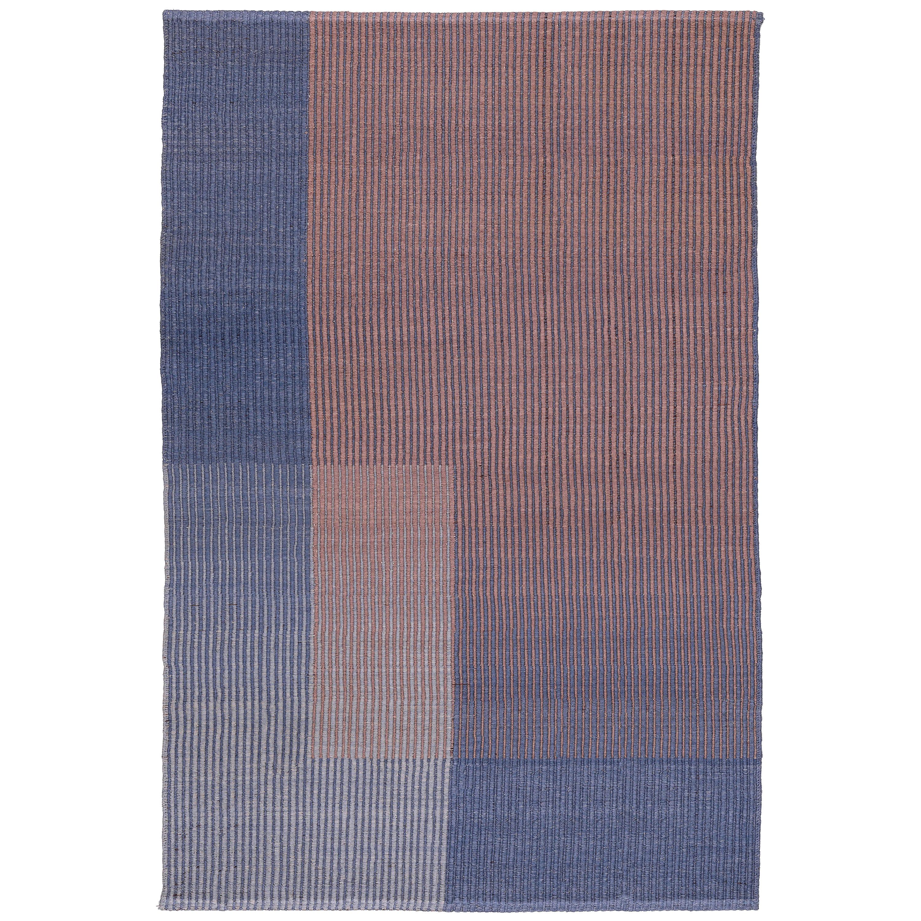 Haze Contemporary Kilim Area Rug Wool Handwoven Lake in Blue Small