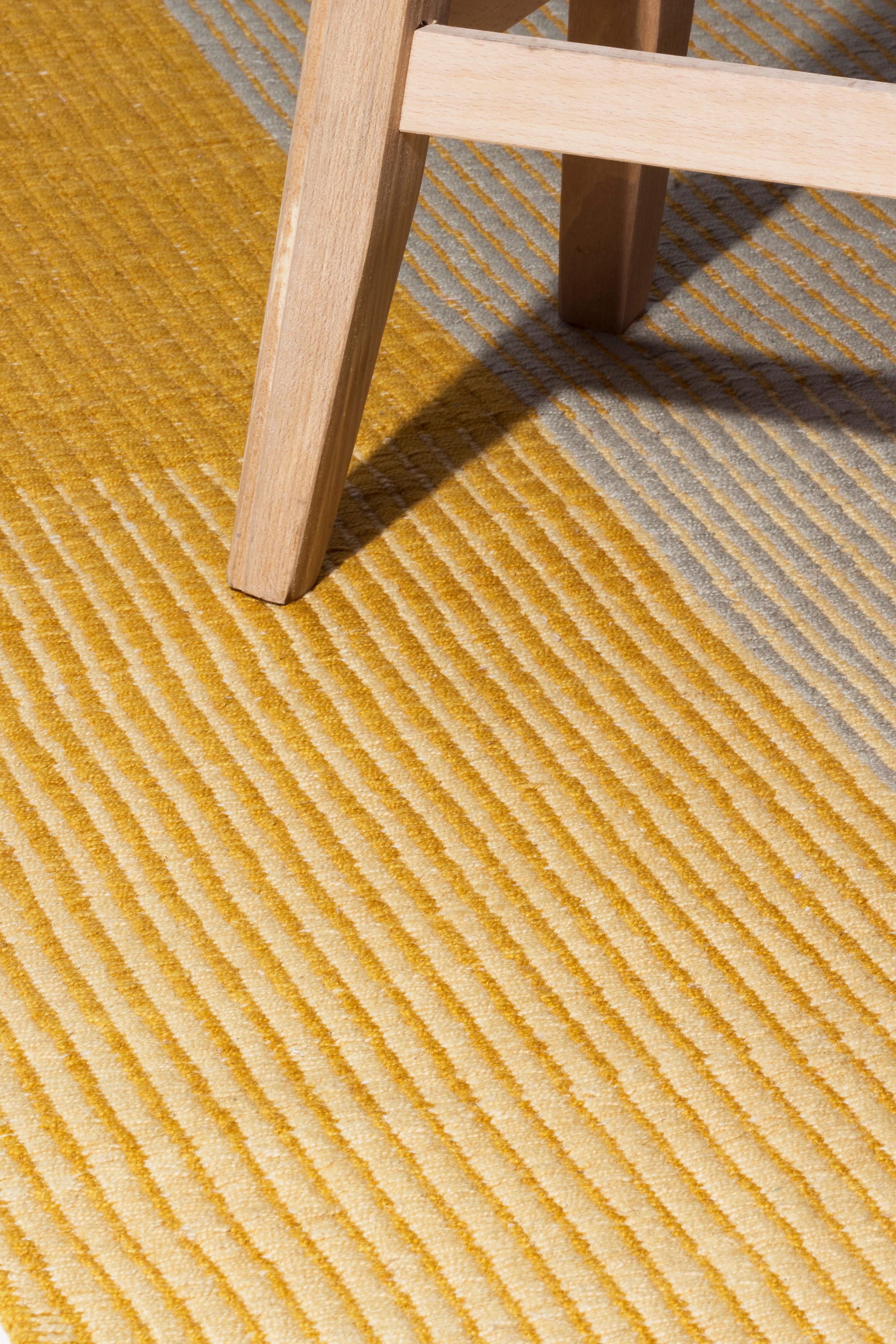 Modern Haze Contemporary Kilim Area Rug Wool Handwoven in Yellow Small in Stock
