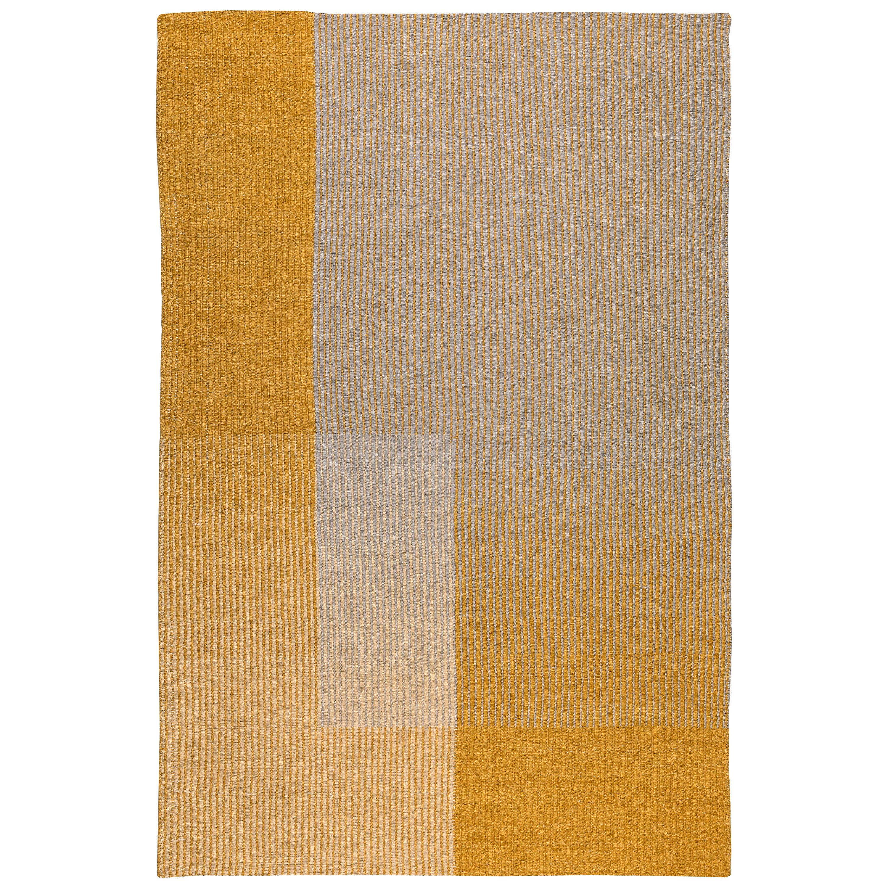 Haze Contemporary Kilim Area Rug Wool Handwoven in Yellow Small in Stock