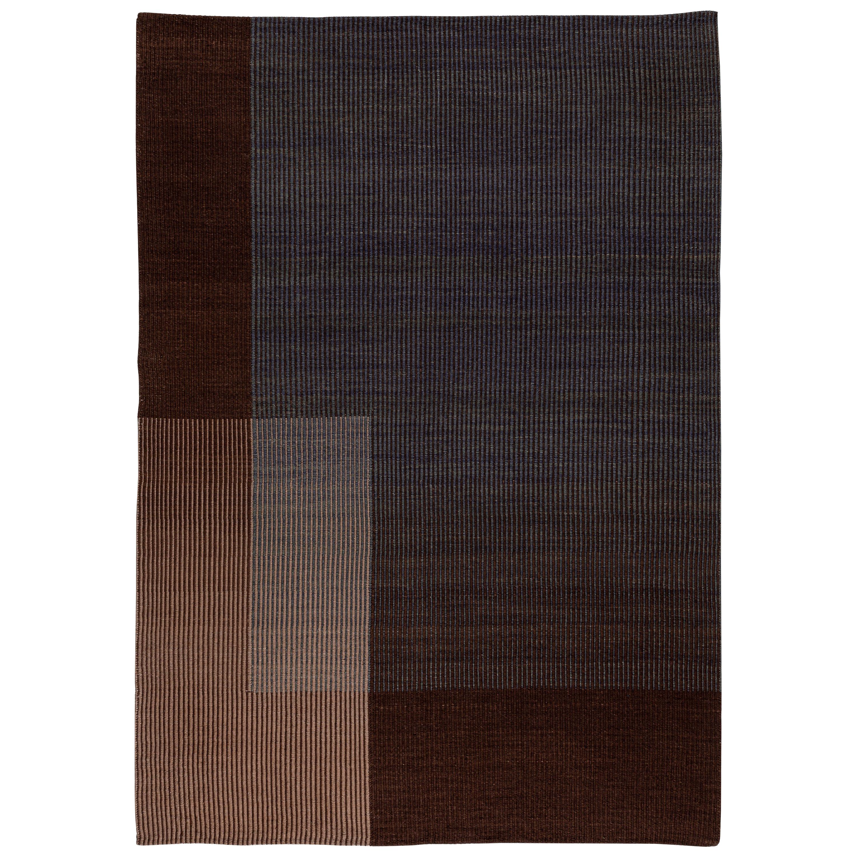 Haze Contemporary Kilim Area Rug Wool Handwoven Twilight in Brown Medium