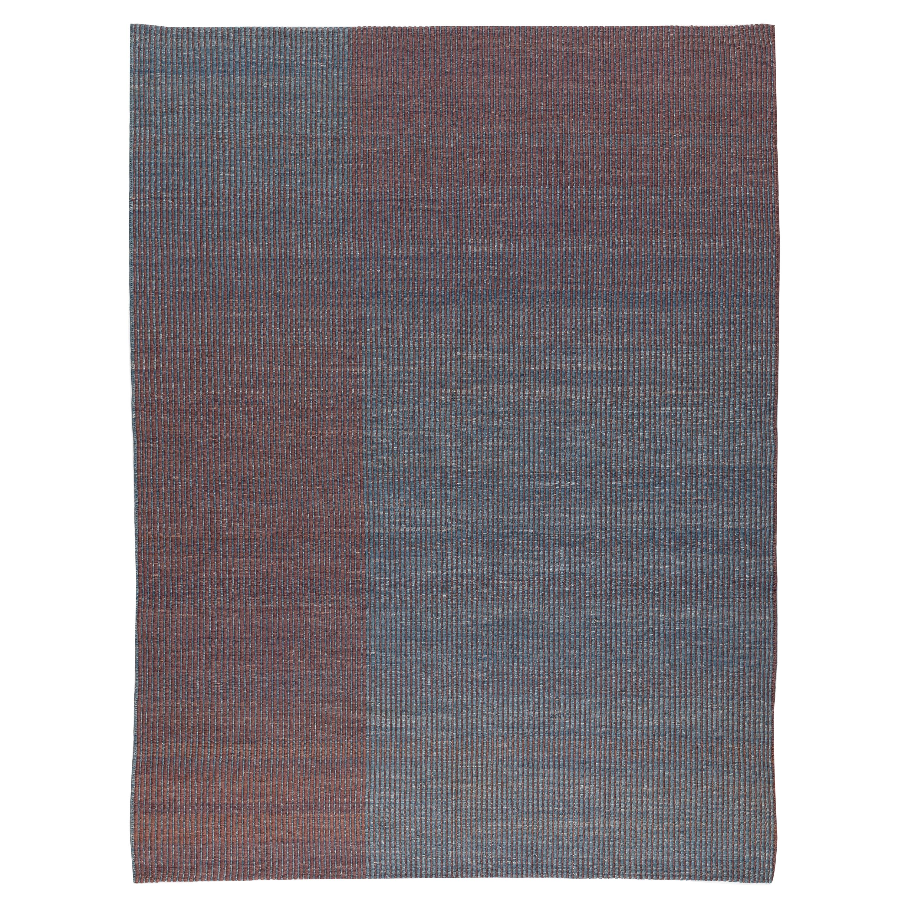 Haze Contemporary Kilim Wool Rug Handwoven in Blue and Purple For Sale